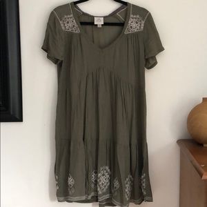 Knox Rose Olive Babydoll Embroidered Dress w Slip